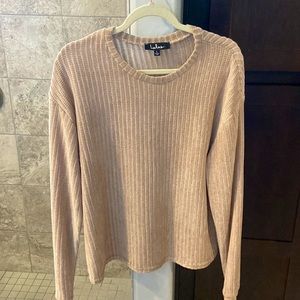 Lulus Weekend Ready Taupe Chenille Striped Sweater Large